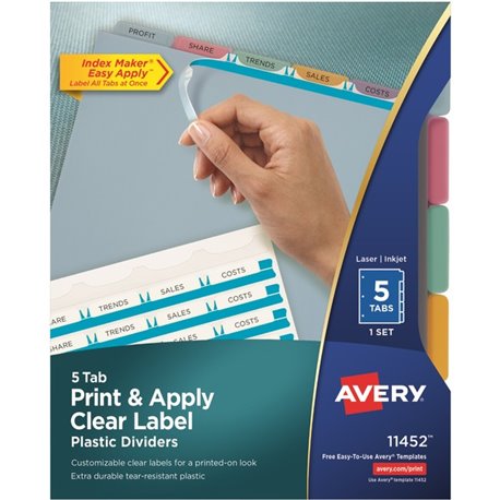 Avery Index Maker Index Divider - 5 x Divider(s) - 5 - 5 Tab(s)/Set - 8.5" Divider Width x 11" Divider Length - 3 Hole Punched -