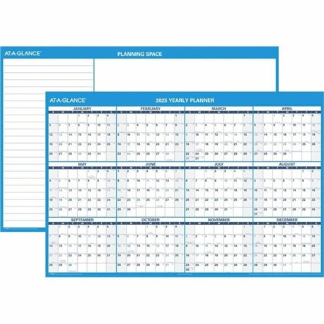 At-A-Glance Horizontal Reversible Erasable Wall Calendar - Extra Large Size - Julian Dates - Yearly - 12 Month - January 2025 - 