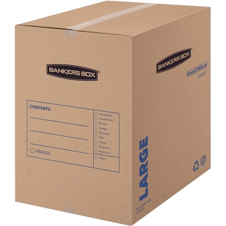 Fellowes SmoothMove Basic Large Moving Boxes - Internal Dimensions: 18" Width x 18" Depth x 24" Height - External Dimensions: 18