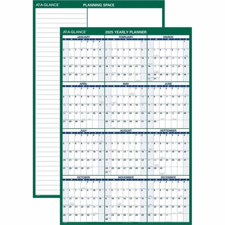 At-A-Glance Vertical Reversible Erasable Wall Calendar - Extra Large Size - Julian Dates - Yearly - 12 Month - January 2025 - De