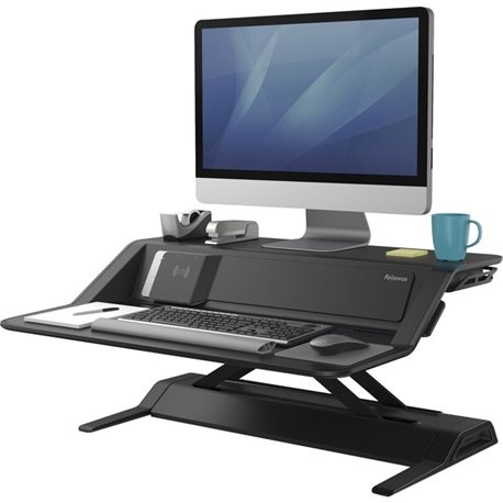 Fellowes Lotus DX Sit-Stand Workstation - Black - 35 lb Load Capacity - 5.5" Height x 32.8" Width x 24.3" Depth - Black - Antimi