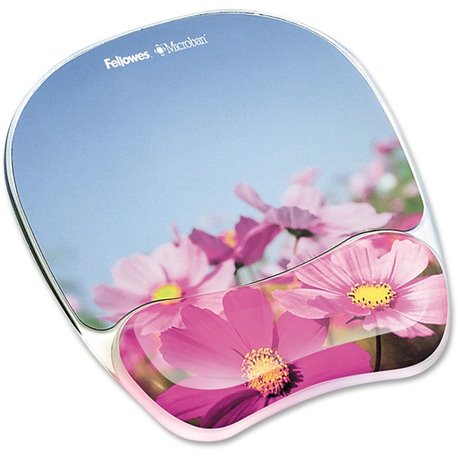 Fellowes Photo Gel Mouse Pad Wrist Rest with Microban - Pink Flowers - 9.25" x 7.88" x 0.88" Dimension - Multicolor - Rubber, Ge