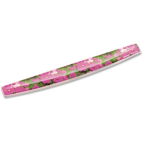 Fellowes Photo Gel Keyboard Wrist Rest with Microban - Pink Flowers - 0.75" x 18.56" x 2.31" Dimension - Multicolor - Rubber, Ge