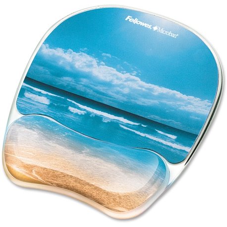 Fellowes Photo Gel Mouse Pad Wrist Rest with Microban - Sandy Beach - 9.25" x 7.88" x 0.88" Dimension - Multicolor - Rubber, Gel