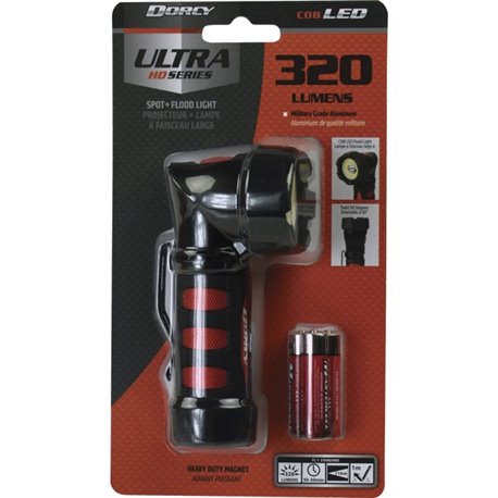 Dorcy Ultra HD Series COB Swivel Flashlight - LED - 320 lm Lumen - 3 x AAA - Battery - Metal - Impact Resistant - Black, Red - 1