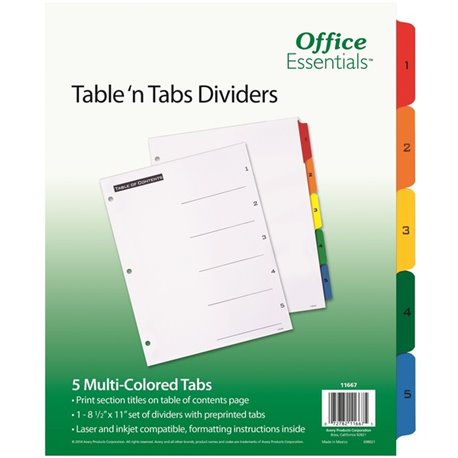 Avery Table 'N Tabs Numeric Dividers - 5 x Divider(s) - 1-5 - 5 Tab(s)/Set - 8.5" Divider Width x 11" Divider Length - 3 Hole Pu