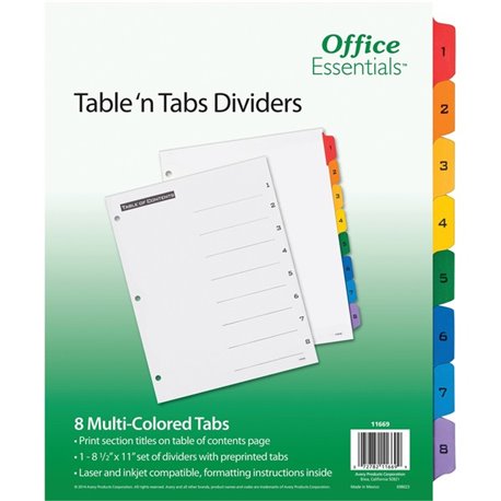 Avery Table 'N Tabs Numeric Dividers - 8 x Divider(s) - 1-8 - 8 Tab(s)/Set - 8.5" Divider Width x 11" Divider Length - 3 Hole Pu