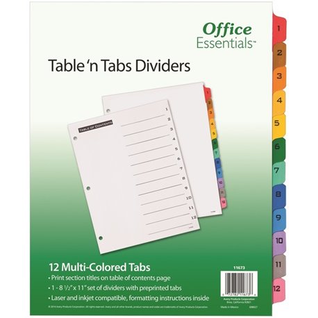 Avery Table 'N Tabs Numeric Dividers - 12 x Divider(s) - 1-12 - 12 Tab(s)/Set - 8.5" Divider Width x 11" Divider Length - 3 Hole