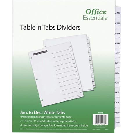 Avery Table 'N Tab Monthly Divider Set - 12 x Divider(s) - Jan-Dec - 12 Tab(s)/Set - 8.5" Divider Width x 11" Divider Length - 3