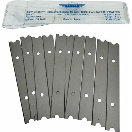 Ettore 4" Replacement Scraper Blades - 4" Length - Carbon Steel - 10 / Pack - Steel Gray