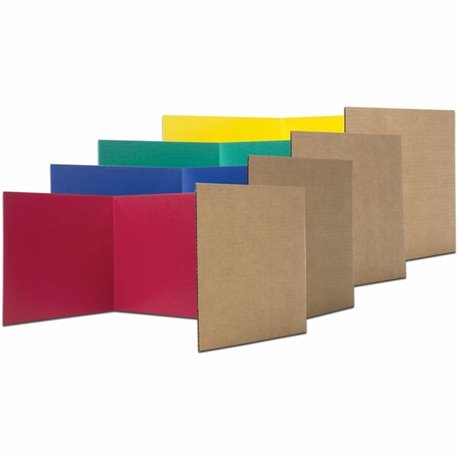 Flipside Color Tri-fold Study Carrel - 48" Width x 12" Height48" Length - Corrugated - Red, Blue, Green, Yellow - 24 / Pack