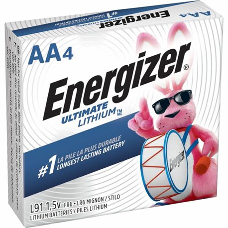Energizer Ultimate Lithium AA Batteries 4-Pack - For LED Light, Stud Finder, Mouse, Laser Level - AA - 3000 mAh - 36 / Carton