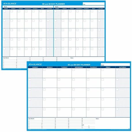 At-A-Glance 30/60 Day Undated Horizontal Wall Planner - 48" x 32" Sheet Size - Blue - Laminated, Erasable - 1 Each