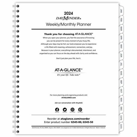 At-A-Glance DayMinder Executive Refill for G545 - Medium Size - Julian Dates - Weekly, Monthly - 12 Month - January 2024 - Decem