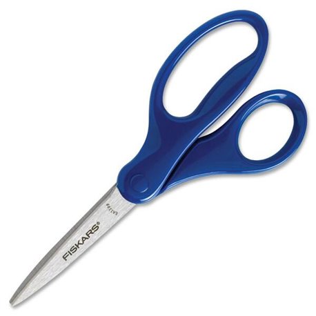 Fiskars Student Scissors - 2.75" Cutting Length - 7" Overall Length - Straight - Stainless Steel - Pointed Tip - Assorted - 1 Ea