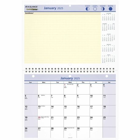 At-A-Glance QuickNotes Desk Wall Calendar - Small Size - Julian Dates - Monthly - 12 Month - January 2025 - December 2025 - 1 Mo