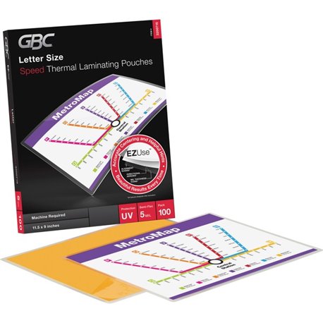 GBC Fusion EZUse Laminating Pouches - Sheet Size Supported: Letter - Laminating Pouch/Sheet Size: 8.50" Width x 11" Length x 5 m