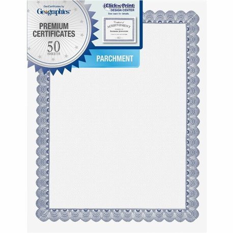 Geographics Conventional Blue Certificate - 24 lb Basis Weight - 11" x 8.5" - Inkjet, Laser Compatible - Blue with White Border 