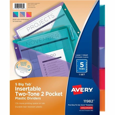 Avery Big Tab Tab Divider - 5 x Divider(s) - 5 - 5 Tab(s)/Set - 9.3" Divider Width x 11.25" Divider Length - Letter - 8.50" Widt