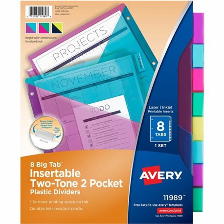 Avery Big Tab Tab Divider - 8 x Divider(s) - 8 Tab(s) - 8 - 8 Tab(s)/Set - 9.3" Divider Width x 11.25" Divider Length - Letter -