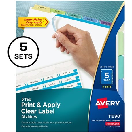 Avery Index Maker Index Divider - 25 x Divider(s) - Print-on Tab(s) - 5 - 5 Tab(s)/Set - 8.5" Divider Width x 11" Divider Length