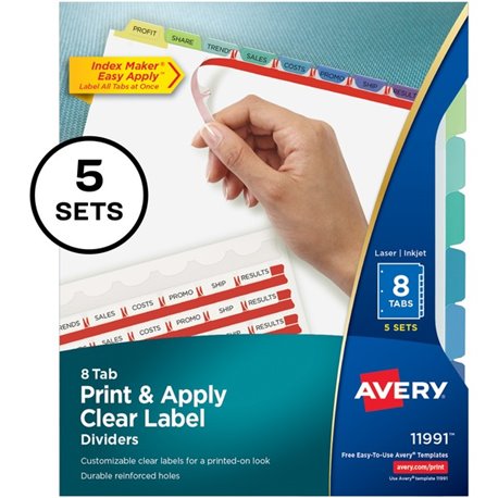 Avery Index Maker Index Divider - 40 x Divider(s) - Print-on Tab(s) - 8 - 8 Tab(s)/Set - 8.5" Divider Width x 11" Divider Length