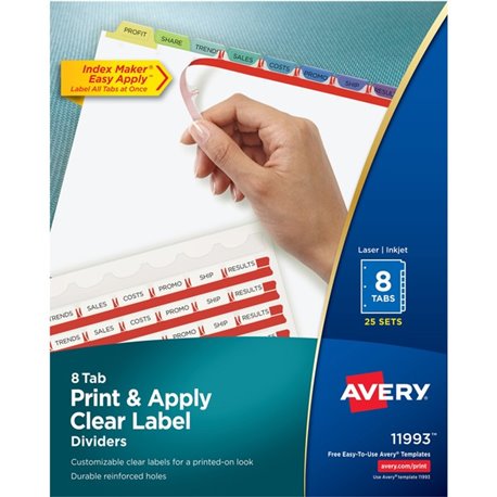 Avery Index Maker Index Divider - 200 x Divider(s) - Print-on Tab(s) - 8 - 8 Tab(s)/Set - 8.5" Divider Width x 11" Divider Lengt