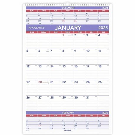 At-A-Glance 3-Month Wall Calendar - Large Size - Julian Dates - Monthly - 12 Month - January 2025 - December 2025 - 3 Month Sing