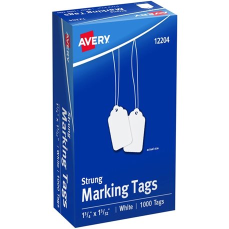 Avery Marking Tags, Strung, 1-3/4" x 1-3/32" , 1,000 Tags (12204) - 1.75" Length x 1.09" Width - Rectangular - Twine Fastener - 