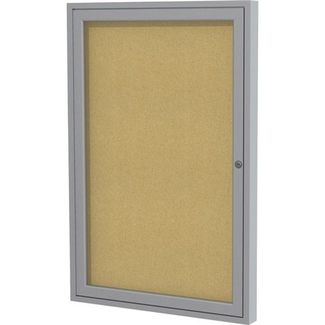 Ghent 1 Door Enclosed Natural Cork Bulletin Board with Satin Frame - 24" Height x 18" Width - Natural Cork Surface - Locking Doo