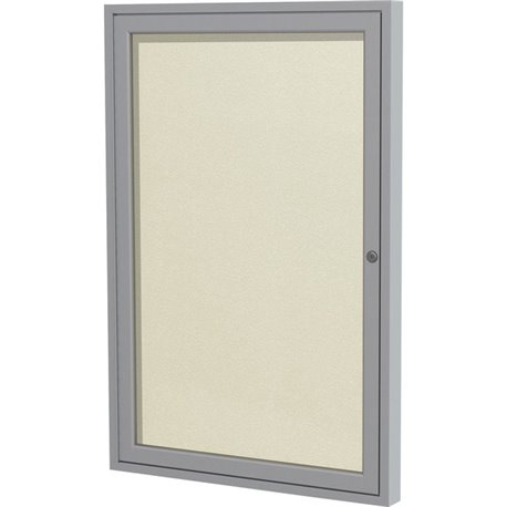 Ghent 1 Door Enclosed Vinyl Bulletin Board with Satin Frame - 24" Height x 18" Width - Ivory Vinyl Surface - Weather Resistant, 