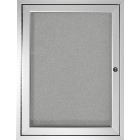 Ghent 1 Door Enclosed Vinyl Bulletin Board with Satin Frame - 24" Height x 18" Width - Silver Vinyl Surface - Locking Door, Tack