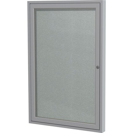 Ghent 1 Door Enclosed Vinyl Bulletin Board with Satin Frame - 36" Height x 24" Width - Silver Vinyl Surface - Locking Door, Tack