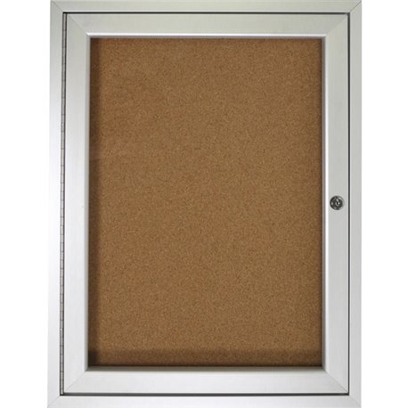 Ghent 1 Door Enclosed Natural Cork Bulletin Board with Satin Frame - 36" Height x 30" Width - Natural Cork Surface - Locking Doo