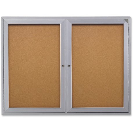 Ghent 2-Door Enclosed Indoor Bulletin Board - 48" Height x 36" Width - Cork Surface - Shatter Resistant - 1 Each