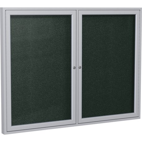 Ghent 2 Door Enclosed Vinyl Bulletin Board with Satin Frame - 36" Height x 48" Width - Ebony Vinyl Surface - Weather Resistant, 