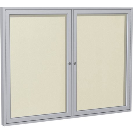 Ghent 2 Door Enclosed Vinyl Bulletin Board with Satin Frame - 36" Height x 48" Width - Ivory Vinyl Surface - Weather Resistant, 