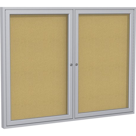 Ghent 2-Door Enclosed Bulletin Board - 36" Height x 60" Width - Cork Surface - Shatter Resistant, Self-healing - Satin Aluminum 