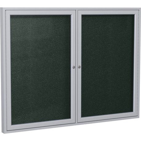 Ghent 2 Door Enclosed Vinyl Bulletin Board with Satin Frame - 48" Height x 60" Width - Ebony Vinyl Surface - Weather Resistant, 