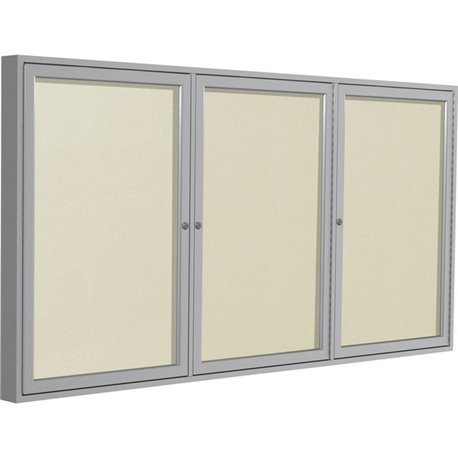 Ghent 3 Door Enclosed Vinyl Bulletin Board with Satin Frame - 48" Height x 72" Width - Ivory Vinyl Surface - Weather Resistant, 