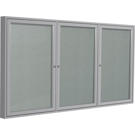 Ghent 3 Door Enclosed Vinyl Bulletin Board with Satin Frame - 48" Height x 72" Width - Silver Vinyl Surface - Weather Resistant,