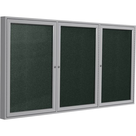 Ghent 3 Door Enclosed Vinyl Bulletin Board with Satin Frame - 48" Height x 96" Width - Ebony Vinyl Surface - Weather Resistant, 