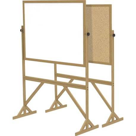 Ghent Reversible Cork Bulletin Board/Whiteboard with Wood Frame - 48" (4 ft) Width x 36" (3 ft) Height - Natural White Cork Surf