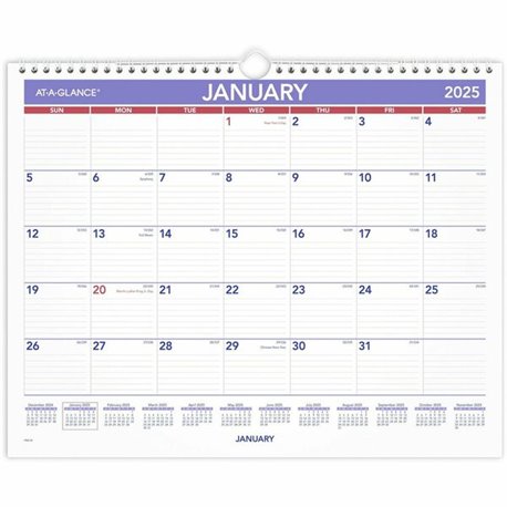 At-A-Glance Wall Calendar - Medium Size - Julian Dates - Monthly - 12 Month - January 2025 - December 2025 - 1 Week Single Page 