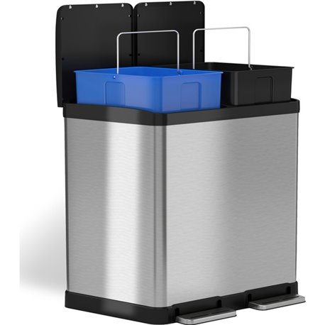 HLS Commercial 16-Gallon Combination Recycle Trash Can - Multi-compartment - 16 gal Capacity - Fingerprint Proof, Smudge Resista