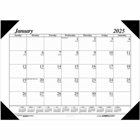 House of Doolittle Recycled Compact Size Economy Desk Pad - Monthly - 12 Month - January 2025 - December 2025 - 1 Month Single P