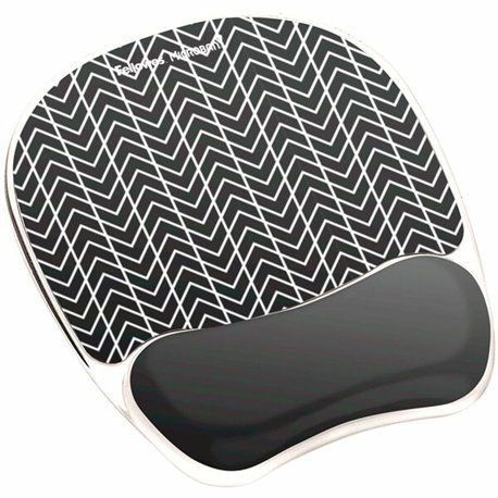 Fellowes Photo Gel Mouse Pad Wrist Rest with Microban - Black Chevron - Chevron - 9.25" x 7.88" x 0.88" Dimension - Black, White