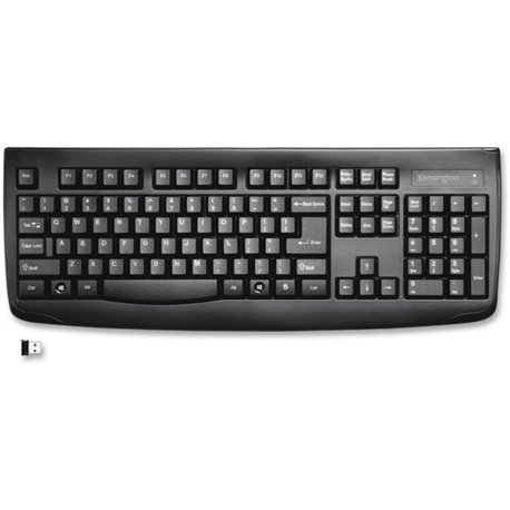 Kensington Pro Fit Washable Wireless Keyboard - Wireless Connectivity - RF - USB Interface - Computer - Black