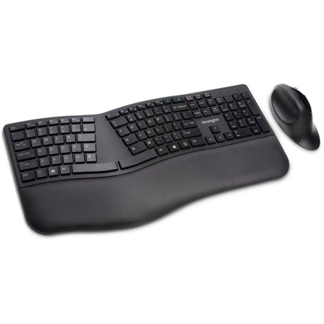 Kensington Pro Fit Ergo Wireless Keyboard/Mouse - Wireless Bluetooth/RF - Wireless Bluetooth/RF - 5 Button - Compatible with Com