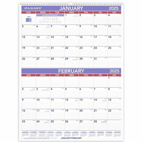 At-A-Glance 2-Month Wall Calendar - Large Size - Julian Dates - Monthly - 12 Month - January 2025 - December 2025 - 2 Month Sing